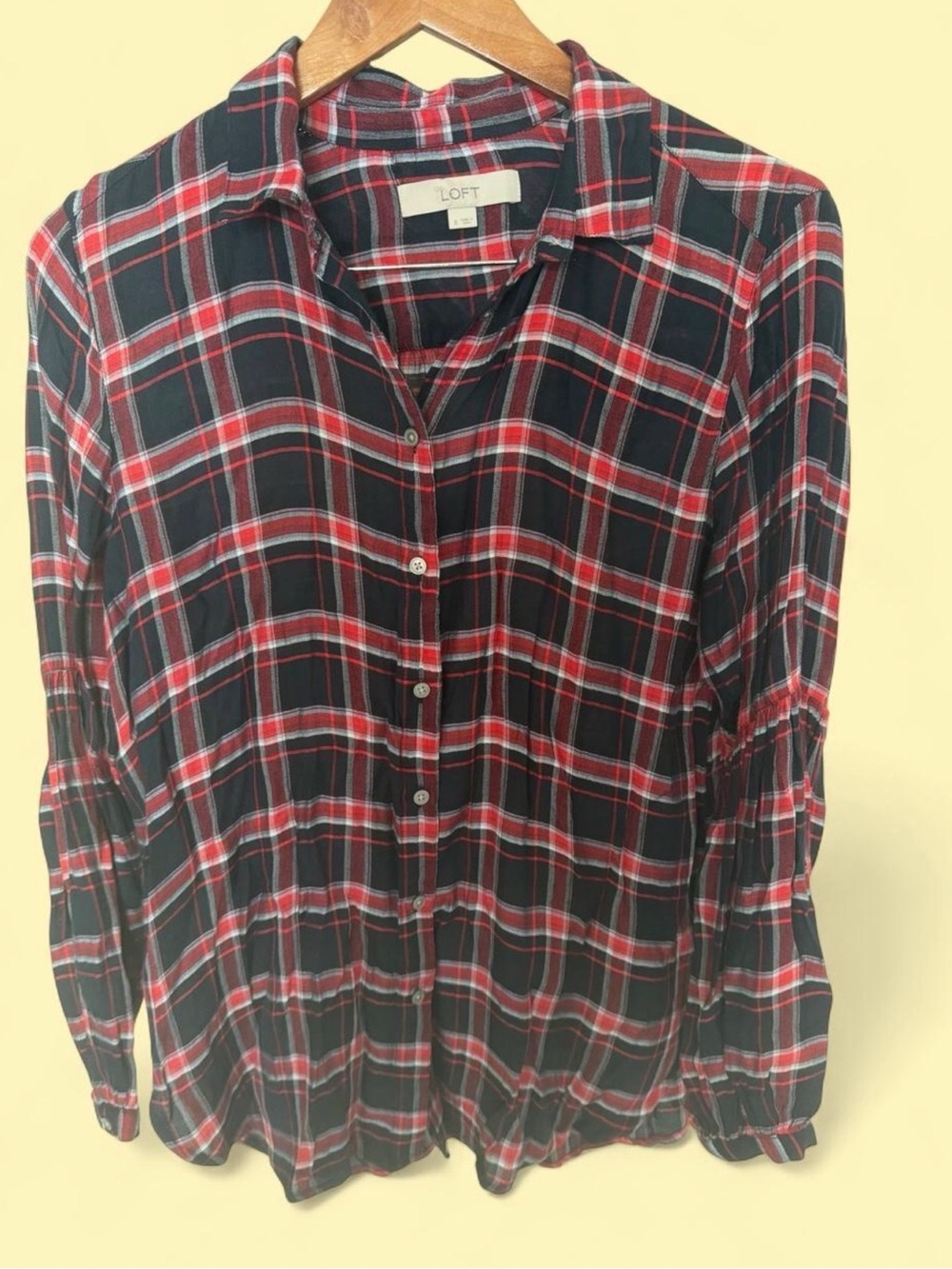 LOFT Red & Black Plaid Button-Down Shirt